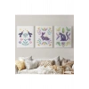 3’lü Tablo Hayvan Temalı Koleksiyon Dekoratif Şık ve Modern Duvar Tablo Seti-AŞ-19