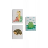 3’lü Tablo Sevimli Hayvanlar Suluboya Görünümlü Dekoratif Tablo Seti-BL-37