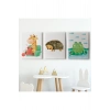 3’lü Tablo Sevimli Hayvanlar Suluboya Görünümlü Dekoratif Tablo Seti-BL-37