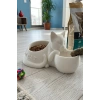 Beyaz Kedi Figürlü Mama Kabı Çift Hazneli 25 cm
