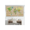 Ahşap Görünümlü Dünya Haritası Ayrıntılı ve Dekoratif Kanvas Tablo 1791