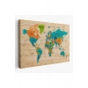 Ahşap Görünümlü Dünya Haritası Ayrıntılı ve Dekoratif Kanvas Tablo 1801