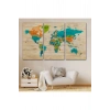Ahşap Görünümlü Dünya Haritası Ayrıntılı ve Dekoratif Kanvas Tablo 1801