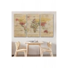 Ahşap Görünümlü Dünya Haritası Ayrıntılı ve Dekoratif Kanvas Tablo 1803