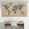 Ahşap Görünümlü Dünya Haritası Ayrıntılı ve Dekoratif Kanvas Tablo 1813