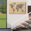 Ahşap Görünümlü Dünya Haritası Ayrıntılı ve Dekoratif Kanvas Tablo 1813