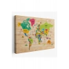 Ahşap Görünümlü Dünya Haritası Dekoratif Kanvas Tablo 2099