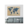 Ahşap Görünümlü Dünya Haritası Sembollü Eğitici Dekoratif Kanvas Tablo 2912