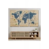 Ahşap Görünümlü Dünya Haritası Sembollü Eğitici Dekoratif Kanvas Tablo 2912