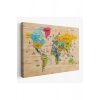 Ahşap Görünümlü Dünya Haritası Sembollü Eğitici Dekoratif Kanvas Tablo 2938