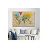 Ahşap Görünümlü Dünya Haritası Sembollü Eğitici Dekoratif Kanvas Tablo 2938