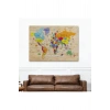 Ahşap Görünümlü Dünya Haritası Sembollü Eğitici ve Öğretici Dekoratif Kanvas Tablo 2904
