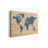 Ahşap Görünümlü Dünya Haritası Ülke Başkentli Kanvas Tablo 1843