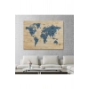 Ahşap Görünümlü Dünya Haritası Ülke Başkentli Kanvas Tablo 1843