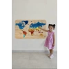 Ahşap Görünümlü Eğitici Detaylı Atlası Dünya Haritası Duvar Sticker -60x105-3856