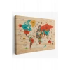 Ahşap Görünümlü Türkçe Dünya Haritası Dekoratif Kanvas Tablo 2070