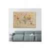 Ahşap Görünümlü Türkçe Dünya Haritası Dekoratif Kanvas Tablo 2088