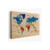 Ahşap Görünümlü Türkçe Dünya Haritası Sembollü Eğitici Dekoratif Kanvas Tablo 2891