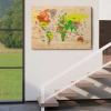Ahşap Görünümlü Türkçe Dünya Haritası Sembollü Eğitici Dekoratif Kanvas Tablo 2893