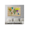 Ahşap Görünümlü Türkçe Dünya Haritası Sembollü Eğitici Dekoratif Kanvas Tablo 2903