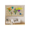 Ahşap Görünümlü Türkçe Dünya Haritası Sembollü Eğitici Dekoratif Kanvas Tablo 2903