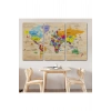 Ahşap Görünümlü Türkçe Dünya Haritası Sembollü Eğitici Dekoratif Kanvas Tablo 2905