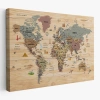Ahşap Görünümlü Türkçe Dünya Haritası Sembollü Eğitici Dekoratif Kanvas Tablo 2951