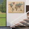 Ahşap Görünümlü Türkçe Dünya Haritası Sembollü Eğitici Dekoratif Kanvas Tablo 2951
