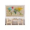 Ahşap Görünümlü Türkçe Dünya Haritası Sembollü Eğitici Kanvas Tablo 2939