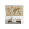 Ahşap Görünümlü Türkçe Dünya Haritası Sembollü Eğitici Kanvas Tablo 2945