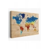 Ahşap Görünümlü Türkçe Dünya Haritası Ülke Başkentli Kanvas Tablo 1820