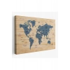 Ahşap Görünümlü Türkçe Dünya Haritası Ülke Başkentli Kanvas Tablo 1842