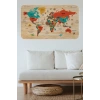 Ahşap Görünümlü Türkçe Eğitici Detaylı Atlası Dünya Haritası Duvar Sticker -60x105-3867