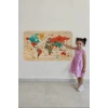 Ahşap Görünümlü Türkçe Eğitici Detaylı Atlası Dünya Haritası Duvar Sticker -60x105-3867
