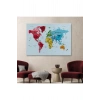 Detaylı Dünya Haritası Dekoratif Renkli Zeminli Kanvas Tablo 1700