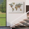 Detaylı Dünya Haritası Dekoratif Renkli Zeminli Kanvas Tablo 1702