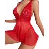 Dropcek Fantezi Kırmızı Dantelli Transparan Tül Etekli Seksi Elbise Gecelik TG273267