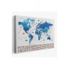 Dünya Haritası Ayrıntılı Eğitici  Sembollü Bayraklı Dekoratif Kanvas Tablo 2829