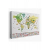 Dünya Haritası Ayrıntılı Eğitici  Sembollü Bayraklı Dekoratif Kanvas Tablo 2835