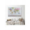 Dünya Haritası Ayrıntılı Eğitici  Sembollü Bayraklı Dekoratif Kanvas Tablo 2845