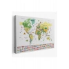 Dünya Haritası Ayrıntılı Eğitici  Sembollü Bayraklı Dekoratif Kanvas Tablo 2847