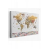 Dünya Haritası Ayrıntılı Eğitici  Sembollü Bayraklı Dekoratif Kanvas Tablo 2853