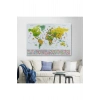 Dünya Haritası Ayrıntılı Eğitici  Sembollü Bayraklı Dekoratif Kanvas Tablo 2875