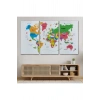 Dünya Haritası Dekoratif Kanvas Tablo Ülke ve Başkentli Öğretici ve Sembollü 2273