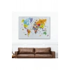 Dünya Haritası Dekoratif Kanvas Tablo Ülke ve Başkentli Öğretici ve Sembollü 2281