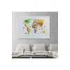 Dünya Haritası Dekoratif Kanvas Tablo Ülke ve Başkentli Öğretici ve Sembollü 2287
