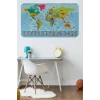 Dünya Haritası Eğitici Ülke Bayraklı Türkçe Harita Çocuk ve Genç Odası Duvar Sticker-60x105-3865B