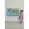 Dünya Haritası Eğitici Ülke Bayraklı Türkçe Harita Çocuk ve Genç Odası Duvar Sticker-60x105-3865B