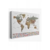 Dünya Haritası Son Derece Ayrıntılı Eğitici  ve Bayraklı Dekoratif Kanvas Tablo2808