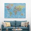 Dünya Haritası Türkçe Kanvas Tablo Ayrıntılı Dekoratif-Okyanuslu 2160